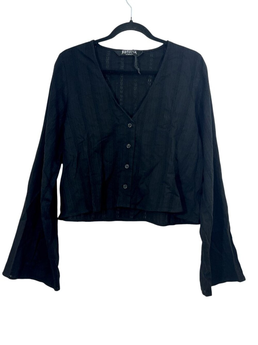 Disturbia Marcia Broderie Flute Sleeve Button Front Shirt Black US 12 NWOT